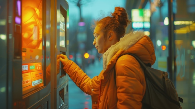woman interacting with money