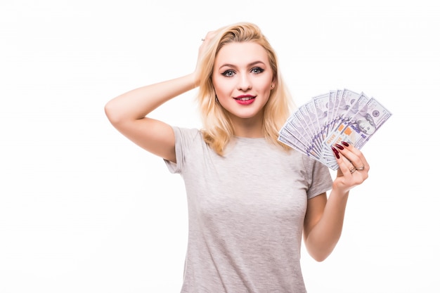 Free photo woman is happy to win lot of money in accidental lottery