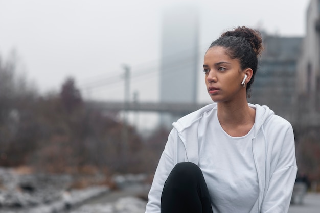 Woman jogging in the winter time