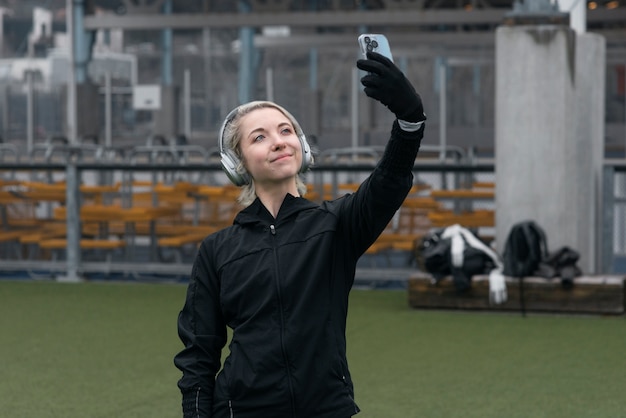 Woman jogging in the winter time