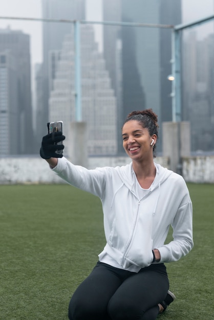 Woman jogging in the winter time