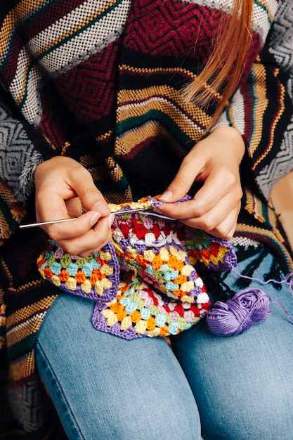 Woman knitting