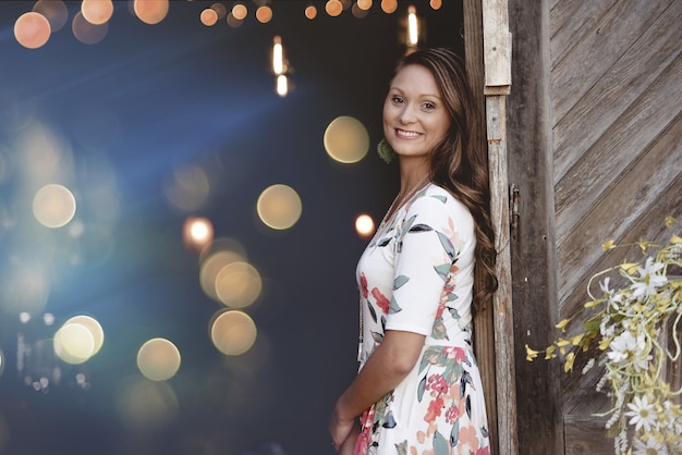 Woman leaning on wall