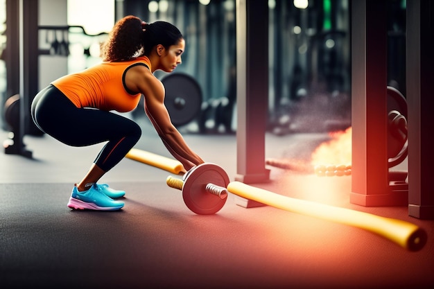 A woman lifting weights in a gym