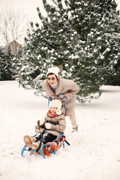 Woman and little girl in a park