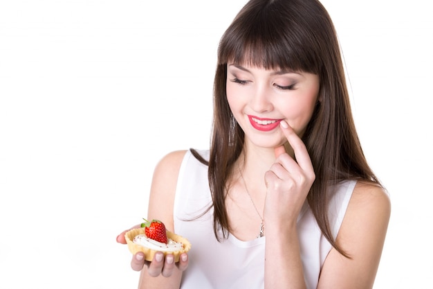 Woman looking her cake