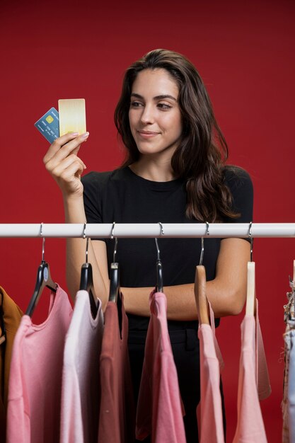 Woman looking at her credit cards