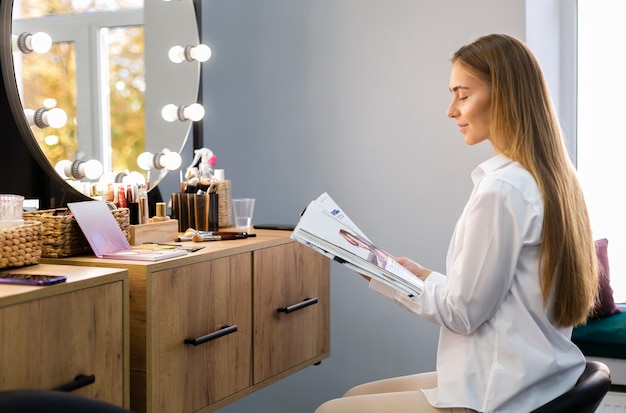 Woman looking through magazine