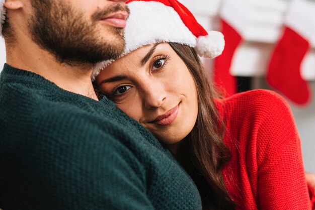 Woman lying on man's bosom