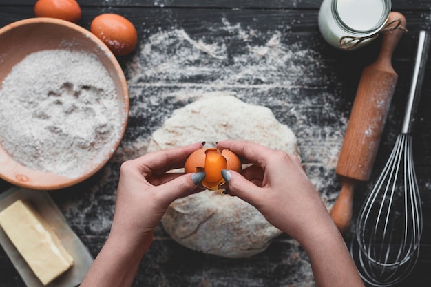 Woman making bread dough