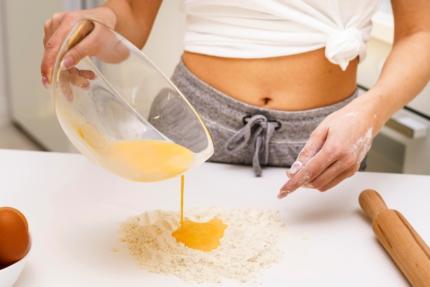 Woman making dough