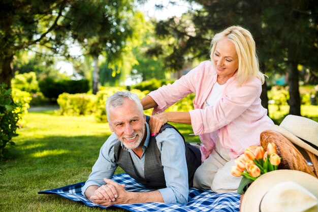 Woman making massage to his man