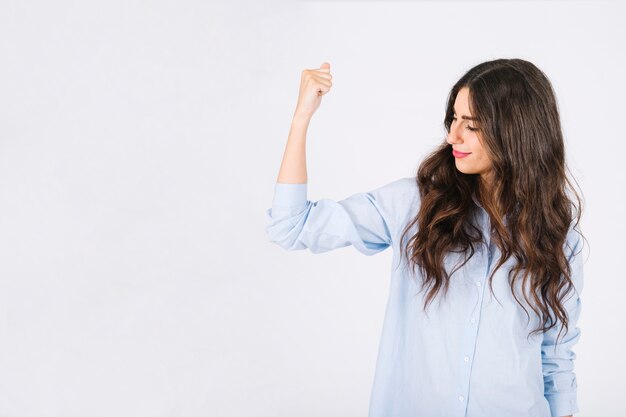 Woman making strong gesture and copyspace