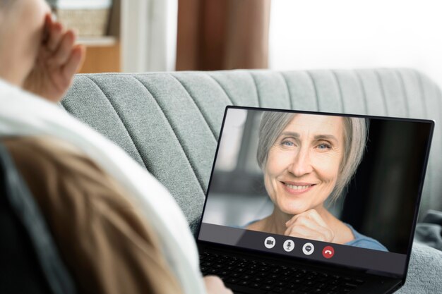 Woman making a video call indoors