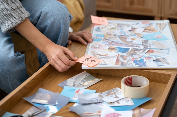 無料Photo ビジョン ボードの側面図を作る女性