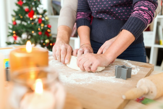 Woman and man kneading