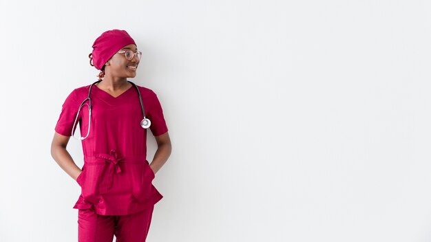 woman medic and copy space white background