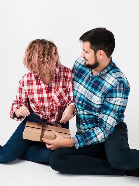 Woman opening gift for valentines