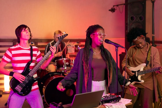 Woman performing live music at a local event