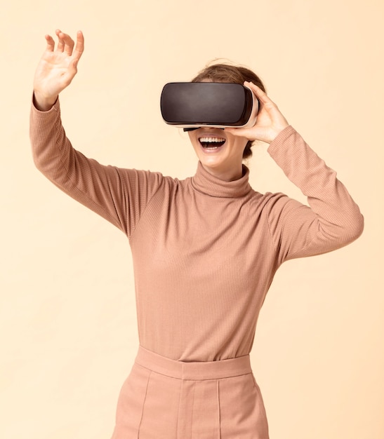 Woman playing on virtual reality headset