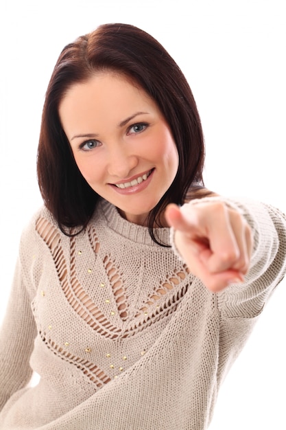 Free photo woman pointing at you with finger