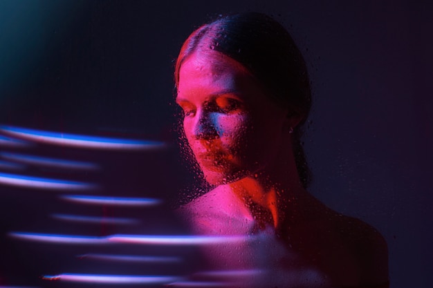 Woman portrait with blue lights visual effects