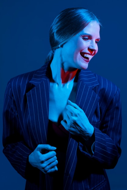 Woman portrait with blue lights visual effects