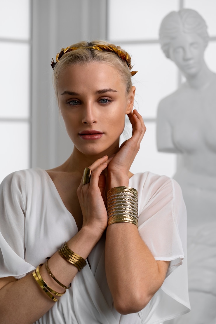 Free Photo woman posing as greek goddess front view