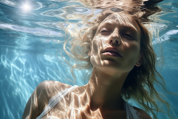 Free photo woman posing underwater