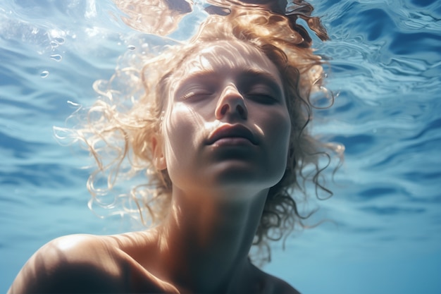 Woman posing underwater