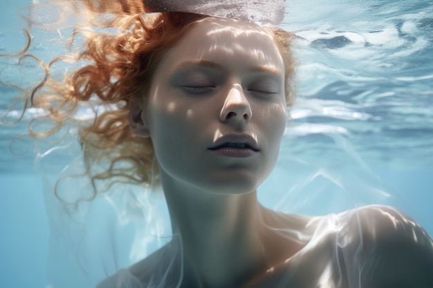 Free photo woman posing underwater