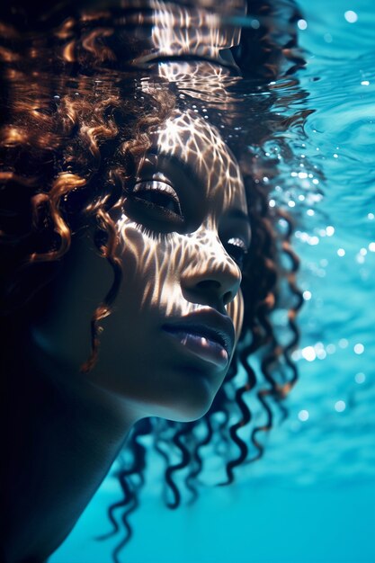 Woman posing underwater