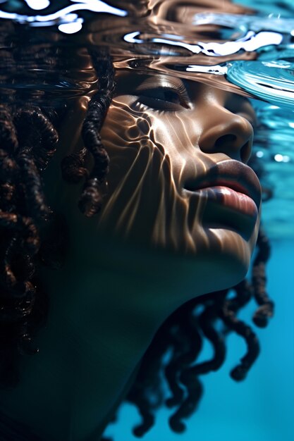 Woman posing underwater
