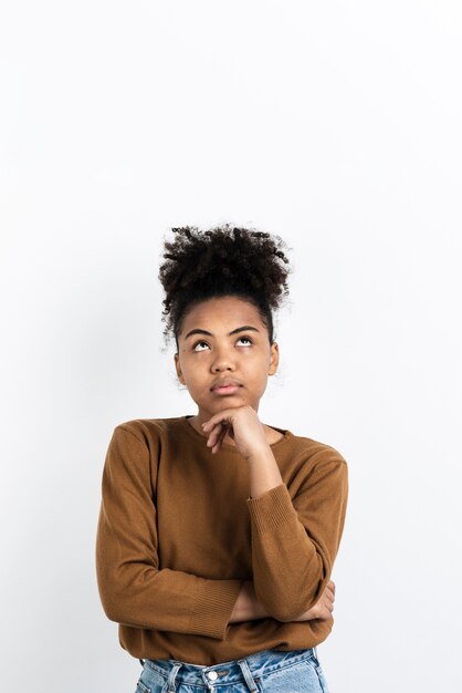 Woman posing while thinking