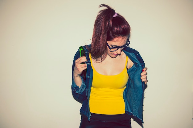 Woman posing with her jacket