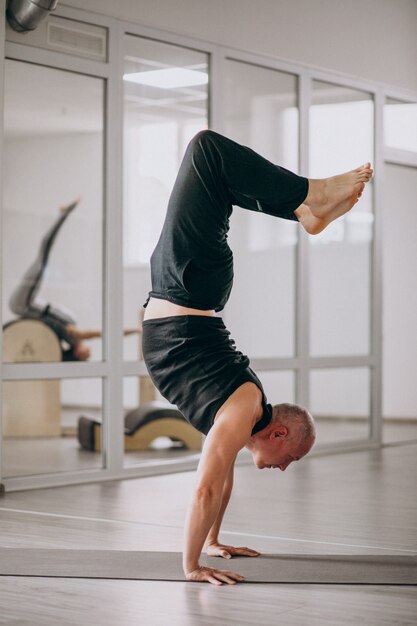 Woman practising yoga on a mat