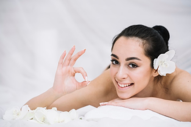 Woman receiving a relaxing massage in a spa