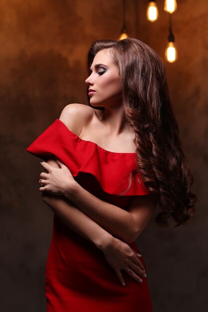 Woman in red dress