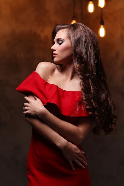 Woman in red dress