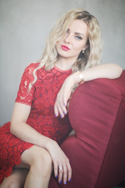 Woman in red dress