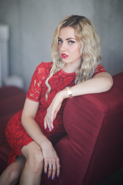 Woman in red dress