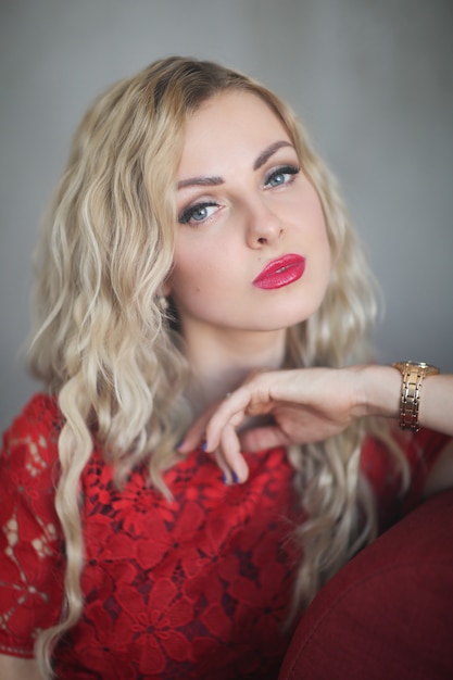 Woman in red dress