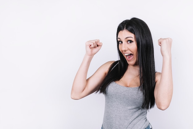 Free photo woman rejoicing over victory