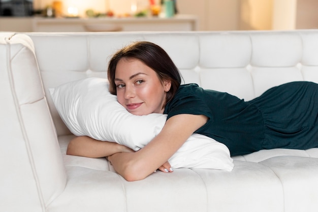 Woman relaxing alone at home