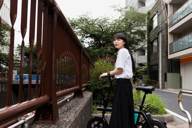 Woman riding bicycle in the city