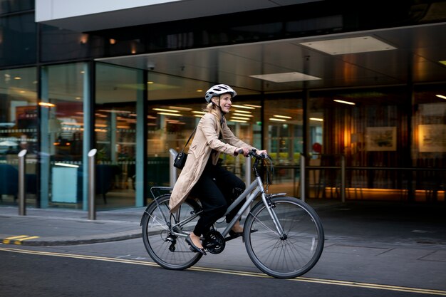 Woman riding a bike in the city