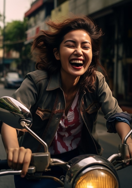 Free photo woman riding her motorcycle