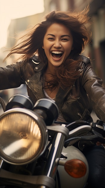 Free photo woman riding her motorcycle