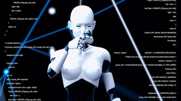 Woman robot holding a biotech pill