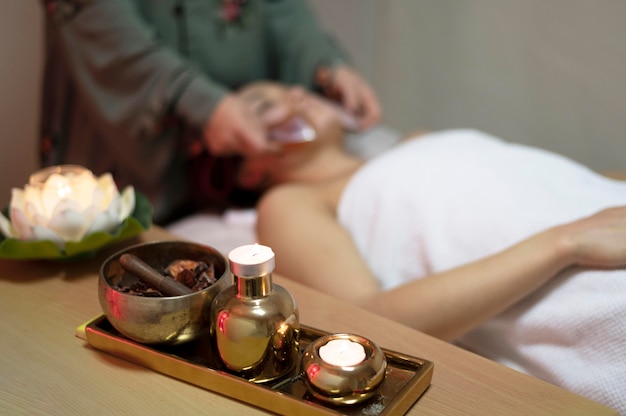 Woman at salon having therapy